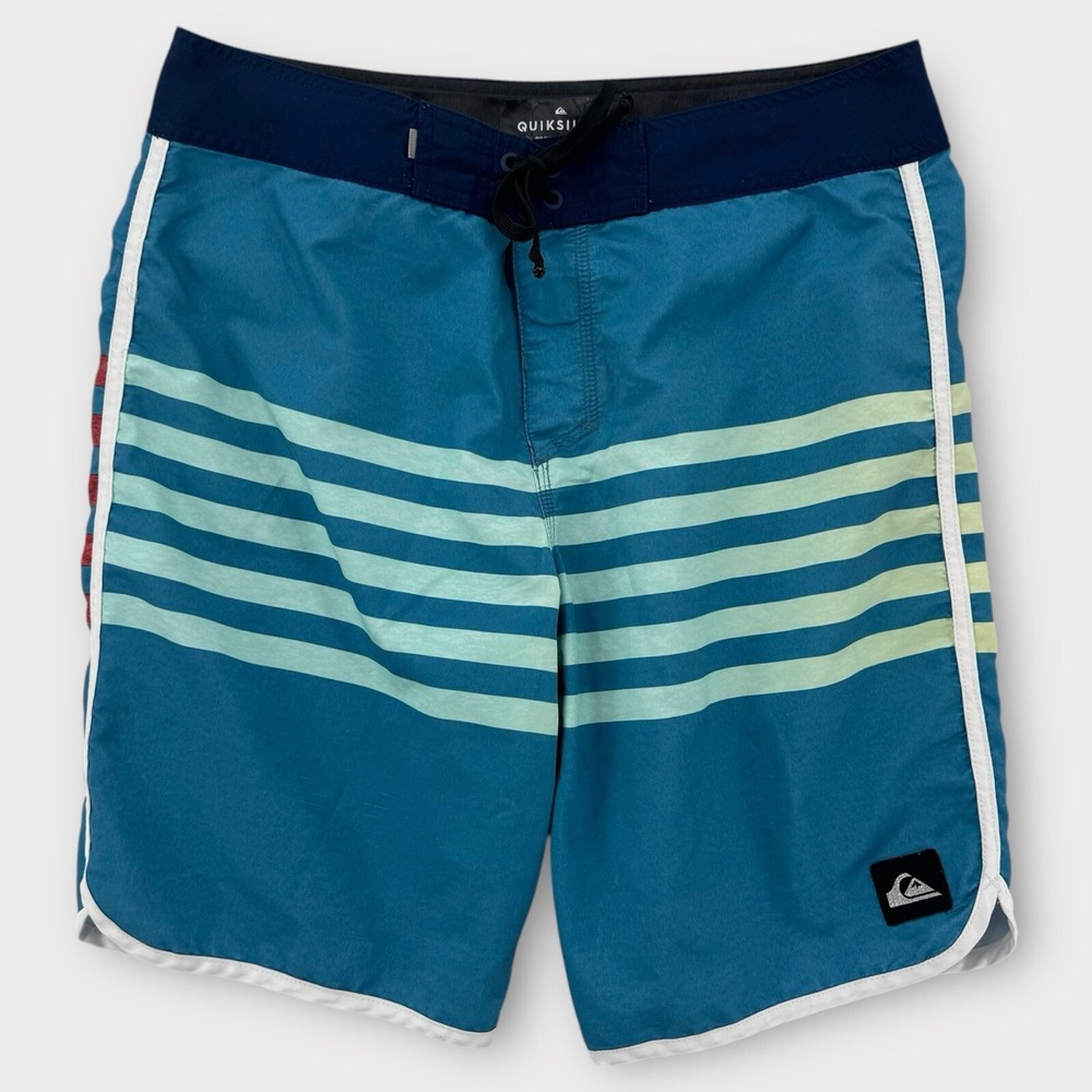 Quiksilver Board Shorts‎ Mens 32 Blue Striped Swim Trunks Beach Vacation
